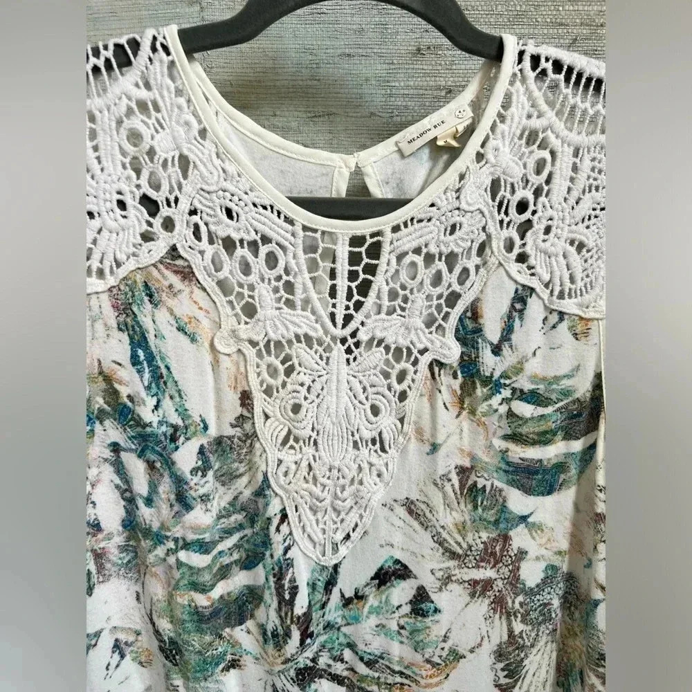 Anthropologie meadow rue lia lace botanical leaf peplum  top medium sleeveless - Picture 4 of 14